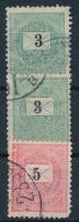 1889 2 x 3kr + 5kr oldalra tolódott értékszámokkal