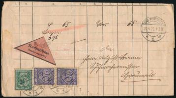 1920 Utánvételes számlalevél Hivatalos 2 x 20Pf + 5Pf bélyegekkel