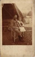 1916 Osztrák-magyar katonai népviseletbe öltözött leánnyal / WWI Austro-Hungarian soldier with girl ...
