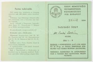 1938 Eucharisztikus kongresszus tagsági jegy belül térképpel,