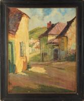Thoman jelzéssel (Thomán Rezső?), 1920-30 körül: Tabáni részlet. Olaj, vászon. Apró felületi sérülés...