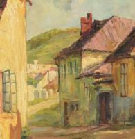 Thoman jelzéssel (Thomán Rezső?), 1920-30 körül: Tabáni részlet. Olaj, vászon. Apró felületi sérülés...