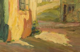 Thoman jelzéssel (Thomán Rezső?), 1920-30 körül: Tabáni részlet. Olaj, vászon. Apró felületi sérülés...