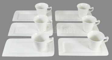 6 személyes reggeliző szett, csészék és alátéttálcák, jelzett, hibátlan, h: 25,5 cm
