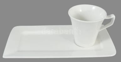 6 személyes reggeliző szett, csészék és alátéttálcák, jelzett, hibátlan, h: 25,5 cm