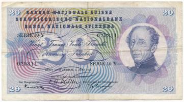 Svájc 1956. 20Fr "10Y 029811" T:F,VG
Switzerland 1956. 20 Francs "10Y 029811" C...