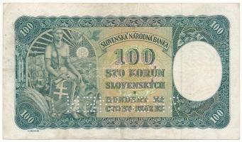 Szlovákia 1940. 100K "SPECIMEN" (minta) perforációval, csehszlovák bélyeggel, "B14 60...