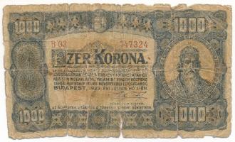 1923. 1000K "B 03 747324", "Magyar Pénzjegynyomda Rt. Budapest" nyomdahely-jelöl...