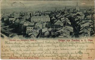 1903 Cieszyn, Teschen; Teschen vom Schloßturm / view from the castle tower at night in moonlight. Po...