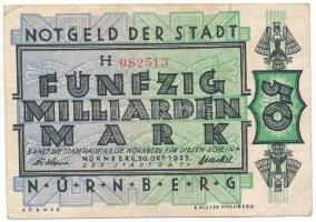 Német Birodalom / Weimari Köztársaság / Nürnberg 1923. 50.000.000.000M T:F beszakadás
Germany / Wei...
