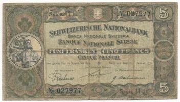 Svájc 1921. 5Fr "Bornhauser - Bachmann - Hirter" T:F,VG
Switzerland 1921. 5 Francs "...