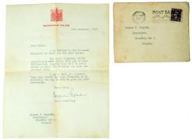 1947 Margaret Seymour a későbbi II. Erzsébet udvarhölgyének levele egy magyar hölgynek, melyben a he...