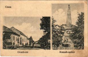 1928 Csúza, Suza; utca részlet, Kossuth szobor / street, statue (Rb)