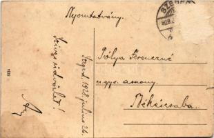 1928 Csúza, Suza; utca részlet, Kossuth szobor / street, statue (Rb)