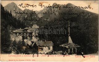 Tátra, Magas-Tátra, Vysoké Tatry; Tarpatak-füred szálloda a Lomnici-csúccsal / Hotel Kohlbach m. Lom...