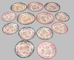 cca 1880 Sarreguemines 5 darab tál d: 18,5 cm + 8 darab alátét d: 15 cm, egyik javított