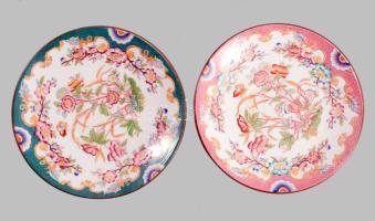 cca 1880 Sarreguemines 5 darab tál d: 18,5 cm + 8 darab alátét d: 15 cm, egyik javított
