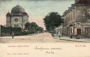 Győr Kossuth utca a Zsinagógával és Gazdasági üzlettel