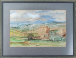 Jelzés nélkül: Táj. Akvarell, papír. Üvegezett fakeretben. 28,5x43,5 cm