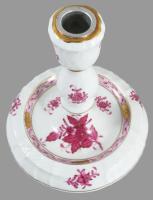 Herendi Apponyi lila kétágú gyertyatartó, jelzett, kétrészes, hibátlan, m: 22,5 cm