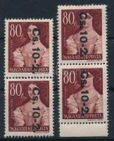 1946 Betűs Cs.10-2./80f függőleges pár eltolódott felülnyomattal + támpéldány