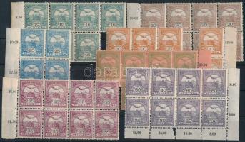 1913 Turul 16f, 20f, 25f, 30f, 35f, 60f, 80f álló vízjellel klf összefüggésekben, mindegyikben II. t...