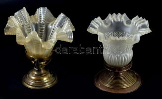 2 darab régi lámpabúra foglalattal, sérüléssel, 14-17 cm