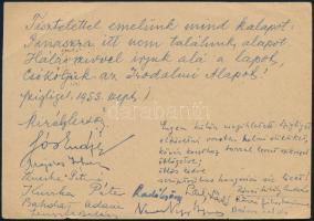 1953 Bölöni György részére küldött levelezőlap Nemes Nagy Ágnes és mások aláírásával