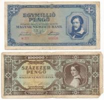 1945. 100.000P alacsonyabb "M 048 000685" sorszámmal + 1945. 1.000.000P alacsonyabb "...