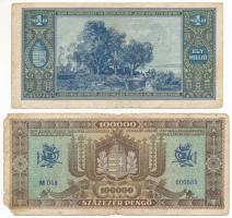 1945. 100.000P alacsonyabb "M 048 000685" sorszámmal + 1945. 1.000.000P alacsonyabb "...