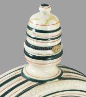 1825 Kerámia butella paradicsommadár mintával, jelzett, kupakja ragasztott, m: 28 cm
