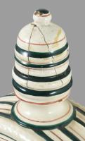 1825 Kerámia butella paradicsommadár mintával, jelzett, kupakja ragasztott, m: 28 cm