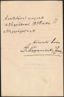 1908 Koperniczky Ferenc (1851-1941) prépost saját kézzel írt levele