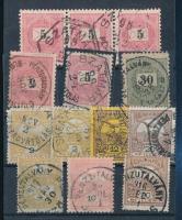 1889-1913 6 db Krajcáros és 7 db Turul bélyeg pénzrovatolás és pénzutalvány bélyegzésekkel