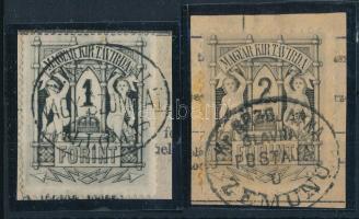 1874 Távírda 1Ft fekete 13-as fogazással "NAGYSZOMBAT" és 2Ft fekete 9 1/2 fogazással &quo...