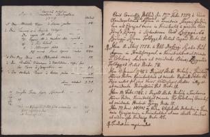 1759 Kolozsvár, 2 db kézzel írt feljegyzés