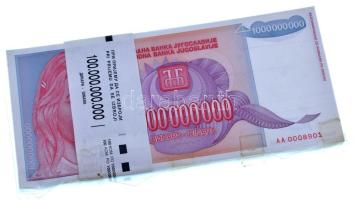 Jugoszlávia 1993. 1.000.000.000D (100x) sorszámkövetők, eredeti banki kötegelővel "AA 0008901 -...