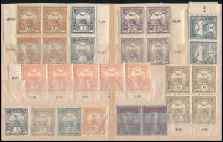 1913 51 db Turul bélyeg ívszéli, ívsarki összefüggésekben, közte 18 db II. típusú bélyeg (71.400)