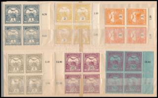 1913 51 db Turul bélyeg ívszéli, ívsarki összefüggésekben, közte 18 db II. típusú bélyeg (71.400)