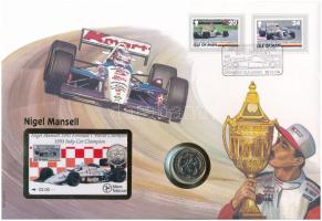 Man-sziget 1992. 2P Virenium "F1 Világbajnok", "Nigel Mansell" érmés borítékban ...