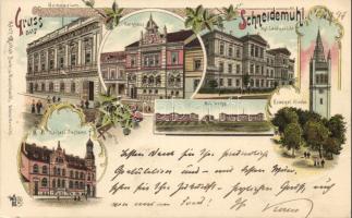 1897 Pila (Schneidemühl) with military barracks and post office litho