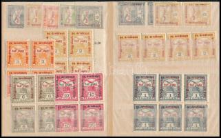 1915 Hadisegély (II.) 77 db bélyeg közte összefüggések, II. típusú bélyegek, rövid 60f, értékszám el...