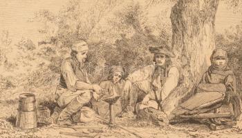 1854 Oláh cigányok Kolozs megyében, Országh Antal tollrajza nyomán készült litográfia, foltokkal, la...