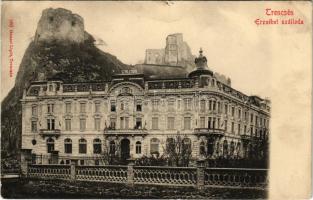 Trencsén, Trencín; Erzsébet szálloda, vár. Gansel Lipót kiadása / Trenciansky hrad / hotel, castle (...