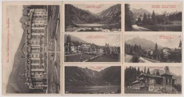 1917 Tátra, Magas-Tátra, Vysoké Tatry; ragasztott, 3-részes kihajtható képeslap 12 kis képpel, közte...