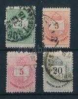 1874 4 db Színesszámú Krajcáros bélyeg magasra és keskenyre fogazva