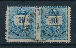 1874 Színesszámú 10kr pár 13-as fogazással, az alsó háromszögek javítva