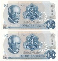 Norvégia 1979. 10K (2x) sorszámkövetők "BB4136101 - BB4136102" T:F szép papír
Norway 1979...