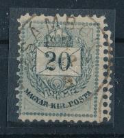 1881 Színesszámú 20kr jobb oldalin kettős fogazással, háromszögek vésetjavítással