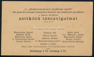 1885 Meghívó az ,,Abauj-tornamegyei gazdasági egylet" által a kékedi fürdőben rendezett zártkör...